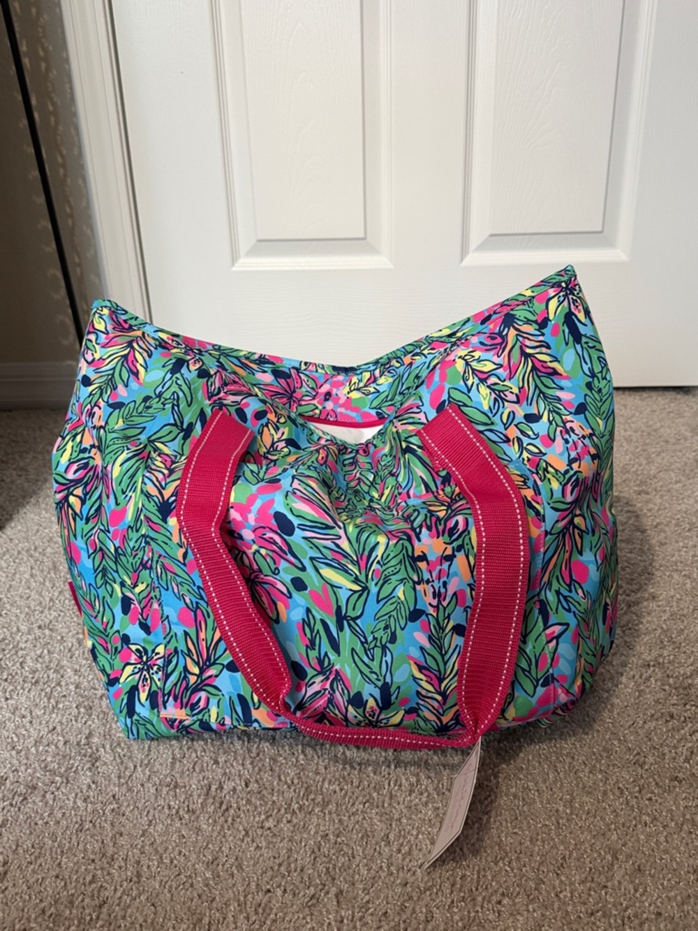 Lilly Pulitzer Multicolor Floral Tote with Hot Pink Handles
